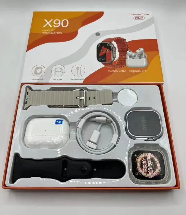 X90 Ultra 49mm Smart Watch With Earbuds Earphone Fashion Band Smartwatch (random Colour)